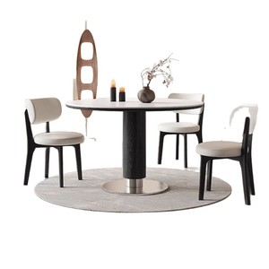 โต๊ะอาหารไม้เนื้อแข็งทรงกลมพร้อมฐานสแตนเลส ดีไซน์ผสมผสานที่มั่นคง แข็งแรง สำหรับใช้ในบ้าน - Product Image 5