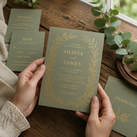 Suite de papeterie de mariage personnalisée vert sauge avec menu et marque-place, dorure à chaud, pour événements extérieurs sur le thème botanique, faible MOQ