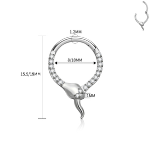 Nouvelle Tendance Anneau de Nez en Titane G23 F136 Forme Serpent avec Incrustation CZ, Boucle d'Oreille Segmentée, Clips <span class=keywords><strong>Tragus</strong></span>, Anneau à Charnière, Bijoux de <span class=keywords><strong>Piercing</strong></span> pour Femme - Product Image 3