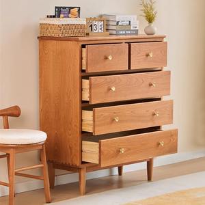 Commode à cinq tiroirs en bois massif, design minimaliste en chêne, pour chambre à coucher, salon, meuble de rangement - Product Image 2