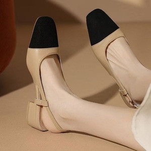 Women's <strong>Closed</strong>-<strong>Toe</strong> <strong>Sandals</strong> 2026 New Spring/Summer Mid-Heel Color-Block Backless High Heels Retro Chunky Heel Single Shoes - Product Image 3
