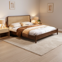Base de Cama de Madera Maciza con Tapicería de Mimbre, Cabecera King Size, Muebles de Cama Zen al por Mayor para Dormitorio, Apartamento, Hogar