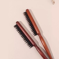 Brosse à cheveux démêlante à manche en bois naturel, poils de sanglier, peigne à trois rangées pour le coiffage des cheveux de mariée, peigne à friser les cheveux