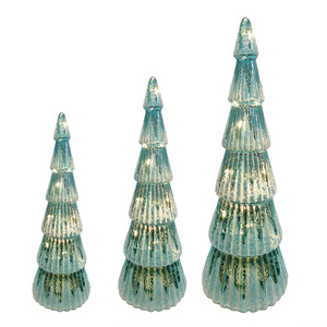 Petit arbre en verre éclairé par des LED, décoration de table personnalisée pour la maison, sapin de Noël en verre soufflé vert mercure avec lumières LED - Product Image 3