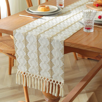 Chemin de table en coton et lin de style nordique, style américain, sensation luxueuse, nappe de table haut de gamme, couverture longue pour table.