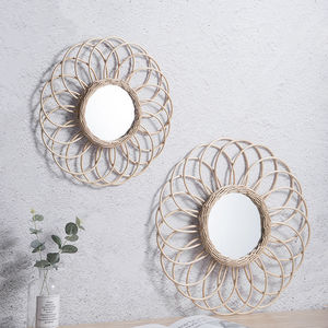 Espejo decorativo redondo de mimbre tejido, espejo de pared de ratán natural para la sala de estar, entrada, decoración del hogar - Product Image 1