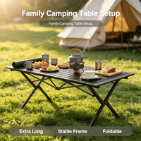 Tragbarer Extra Langer Klappbarer Metall-Eierrolltisch für Outdoor-Camping, Picknick, Familie & Kommerziellen Nachtmarktgebrauch