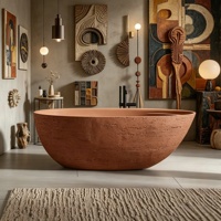 Baignoire en pierre artificielle texturée en terre cuite, surface solide mate, forme d'œuf, pour hôtel de luxe, villa, salle de bain
