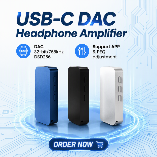 Custom Logo Aluminum Hifi Headphone Amplifier Dual-channel CS43198 Portable USB-C DAC Balanced 32bit/768kHz Hi-res 3.5mm/4.4mm