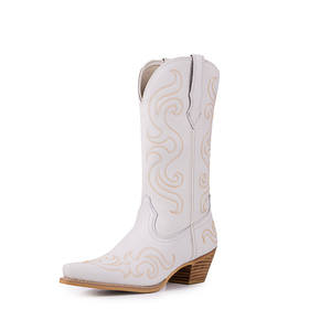 Nouvelles <span class=keywords><strong>bottes</strong></span> de cowboy western pour femmes à bout pointu et à tige haute, brodées, style charro américain, en cuir véritable - Product Image 2