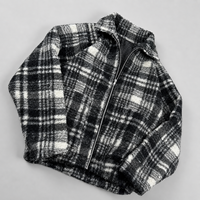 Veste en polaire sherpa à carreaux pour homme, zippée, coupe oversize, style streetwear, chaude et décontractée, style Y2K vintage, vente en gros, personnalisable