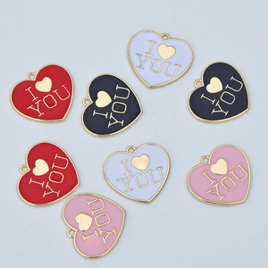 Pendentif Cœur en Alliage « Je t'aime » Rose Rouge Noir Blanc, Composants de Bijoux DIY pour Boucles d'Oreilles et Colliers - Product Image 2