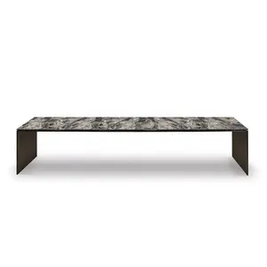 High end modern natural marble top dining table with stainless steel legs