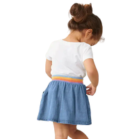 Service OEM - Ensembles de vêtements pour enfants décontractés rayés respirants printemps/automne pour filles - T-shirt et short en jean pour enfants