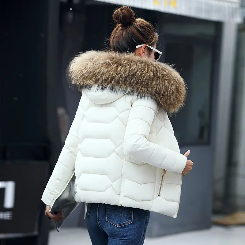 Aliexpress Fashion Winter Warm Short Down Jacket Women Cotton-Padded Hooded Faux Fur Coat