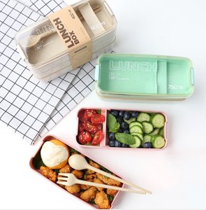 Creative Wheat Straw Three-layer Student Lunch Box Outdoor Picnic Storage Box Japanese Bento Box