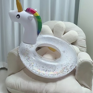 Children's Inflatable Unicorn Swim Ring With <b>Sequins</b> <b>Rainbow</b> Animal Design For Kids Swimming Pool Use - Product Image 1