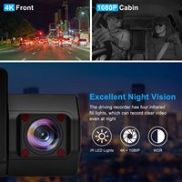 Caméra embarquée double objectif 4K UHD 2160P améliorée 2024 avec GPS, écran TFT LCD avant/arrière, WiFi et enregistreur vidéo 1080P – Garantie 1 an