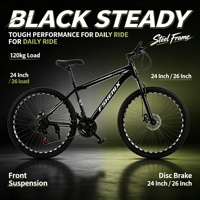 Vélo de montagne 21 vitesses 24/26 pouces, cadre rigide en acier à haute teneur en carbone, frein à disque double, vélo tout-terrain en alliage d'aluminium, hauteur 155-185 cm