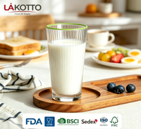 LAKOTTO Verre à eau haut en verre transparent 310 ml avec rayures verticales, design classique, réutilisable pour café, thé, bière, jus, boissons quotidiennes