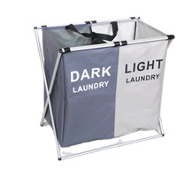 Andeya Beige Noir Pliable Étanche Panier à Linge 2 Compartiments Oxford