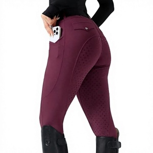 Pantalones de equitación para mujer, de asiento completo, cintura media, con bolsillos, elásticos de punto - Product Image 1
