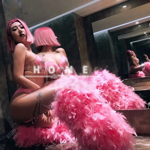 زي رقص غوغو مثير للحفلات والنوادي الليلية بأسلوب غربي فاخر للنساء، مصنوع من البوليستر 100٪، مزين بالأحجار الكريمة والريش - Product Image 4