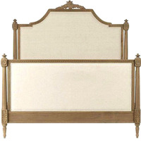 Lit plateforme en bois massif écologique de style Louis XVI, sculpté à la main, avec revêtement en tissu, taille Queen ou King, style antique français.