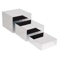 Ensemble moderne de 3 pièces en acrylique argenté Boîte à gâteaux carrée Fond creux Dessert Cupcake Présentoir Supports pour fêtes d'anniversaire