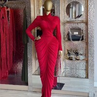Robe longue plissée élégante et ajustée à col roulé taille haute pour femme ZHEZHE – Collection Printemps 2026