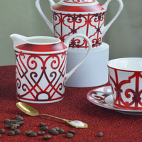 Service à thé rouge en céramique vintage 6 tasses 6 soucoupes avec théière pot à lait sucrier ensemble de tasses à café en porcelaine de Noël