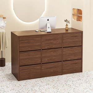 Minimalist Wood Reception <b>Desk</b> with Storage Drawers for Office or Retail Space - Product Image 1