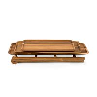 Ensemble de présentoirs à dessert rectangulaires en bois d'acacia laqué à 3 niveaux pour la cuisine, plateau de service alimentaire, cupcakes