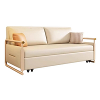 Sofá cama doble multifuncional de madera maciza, nuevo almacenamiento de estilo chino, tela de garra de gato, esquema de Color cremoso para salas de estar pequeñas