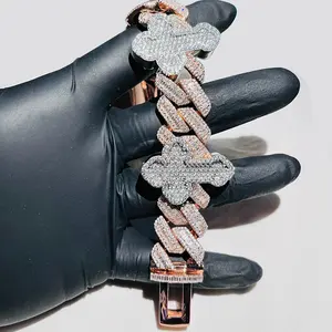 Custom Cross Charm Baguette Moissanite Diamond Bracelet Rapper Hiphop Jewelry Iced Out Moissanite Bracelet Men