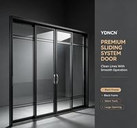 Porte coulissante en verre ultra-mince YDNCN avec cadre noir en aluminium, design européen robuste, résistante à l'eau, double vitrage trempé