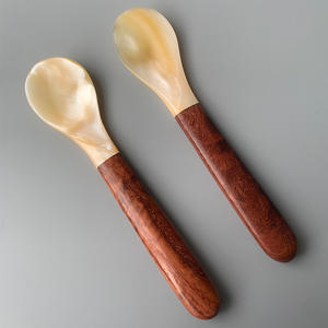 Precios Bajos al por Mayor: Cuchara Artesanal de Concha de Nácar Natural para Caviar con Mango de Madera Vietnamita - Product Image 2