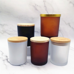 Personalizzato colorato 10oz 14oz rosso bianco nero ambra <span class=keywords><strong>blu</strong></span> trasparente smerigliato contenitore candela barattoli di vetro con coperchio in legno di bambù in vendita - Product Image 1