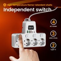 Multiprise 10 en 1, 4 prises AC, ports USB, protection contre les surcharges, prise EU 180 °   Support mural rotatif flexible pour cordon