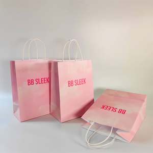 KM Merchandise <b>Bags</b> Pure Color Eco Friendly Shop Plain Kraft Paper <b>Bags</b> Light <b>pink</b> Small Size for Presents with logo - Product Image 1