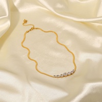 Kalung Batu Alam Rantai Ular Berlapis Emas 18K, Kalung Ular Zirkonia Bentuk Persegi Bahan Baja Tahan Karat untuk Hadiah