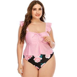 Maillots de bain deux pièces K1400, effet ventre plat, grande taille, tankini, bikini floral, séchage rapide, couleur rose, vêtements de bain pour femmes - Product Image 2