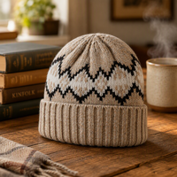 Bonnet d'hiver en tricot jacquard Fair Isle, épais, à revers côtelé, chaud, en mélange de laine, motif géométrique rétro, décontracté pour l'extérieur, pour adultes