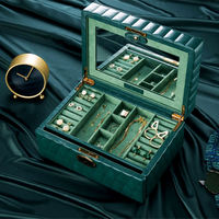 2024 boîte de rangement de bijoux de luxe en cuir bijoux cosmétiques stockage boîte verte avec miroir emballage bijoux boîte à bijoux organisateur