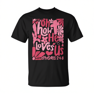 Oh, qué nos ama Él, camiseta cristiana con estampado floral bohemio de Jesús, promoción del día de San Valentín - Product Image 2