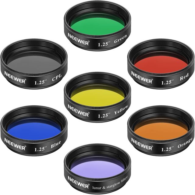 Neewer 1.25-inch Telescope Filter, 7 Color Filters, Eyepiece Filters for Improving Image Clarity and Resolution.