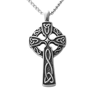 Men's Stainless Steel <b>Cross</b> Pendant Necklace Geometric Hollow Design Punk Retro Style - Product Image 5