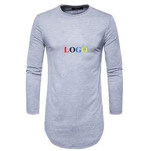 Magliette da <span class=keywords><strong>uomo</strong></span> personalizzate con Longline in tinta unita stampa floreale Design ufficiale intrecciata opzioni di stampa serigrafica per ragazzi - Product Image 1