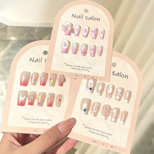 Venta al por Mayor de 10 Uds. de <span class=keywords><strong>Uñas</strong></span> Postizas de Estilo Francés con Diseño de Lazo, de ABS, Desmontables, Reutilizables, con Efecto Ojo de Gato, <span class=keywords><strong>Uñas</strong></span> de Lujo Hechas a Mano - Product Image 2