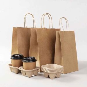 Sac en papier kraft noir de style classique, logo personnalisé imprimé à l'écran, matériaux recyclés, corde en coton, pour café, cadeau, shopping - Product Image 6